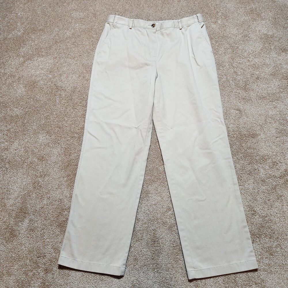 L.L. Bean Comfort Stretch Pants Women 14 Tan Classic Fit Chino Straight Leg